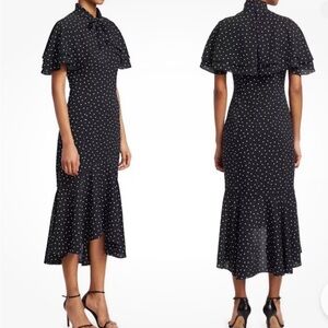 Teri Jon by Rickie Freeman Chiffon Polka Dot Capelet Dress Size 6 excellent!